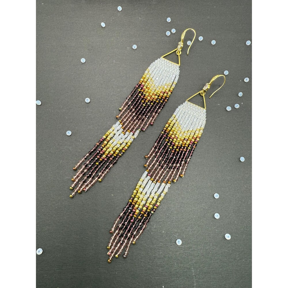 Elegant‎ Handmade Beaded Dangle Earrings in Earthy Tones